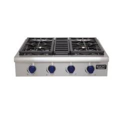 Plaque De Cuisson Au Gaz Naturel KUCHT, 4 Brûleurs, 30 Po X 27 Po, Acier Inoxydable/bleu Royal
